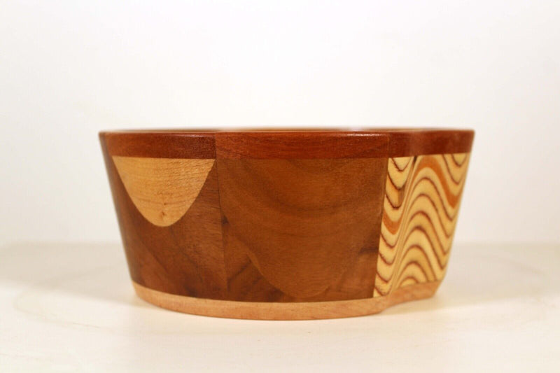 Mid Century Modern Walnut and Plywood Wood Handcrafted Bowl Signed by Artist