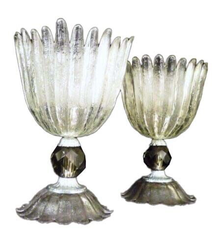 Pair of Hollywood Regency Banquet Pair of Textured & Ribbed Glass Chalice Form