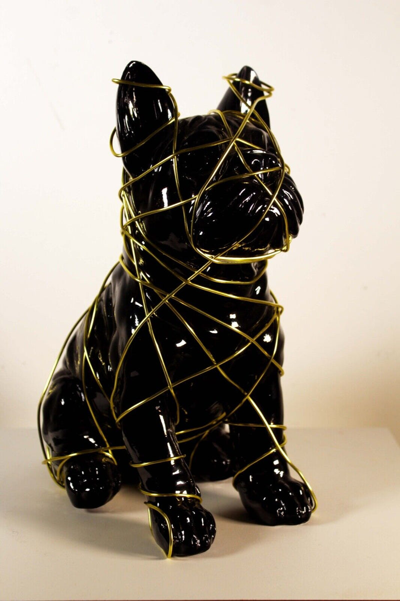 Modern Ceramic Sculpture Frenchie Neon with Wire Homage to Dan Flavin