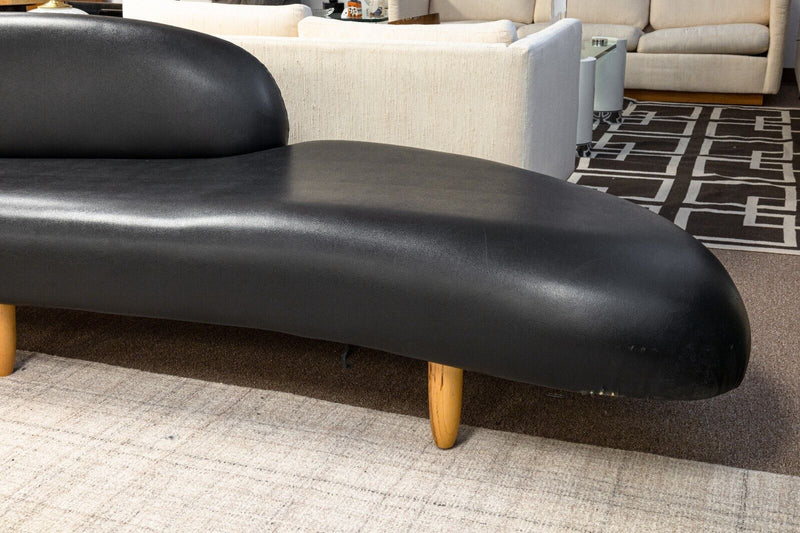 Isamu Noguchi Style Freeform Black Leather Sofa and Ottoman Attributed to Vitra