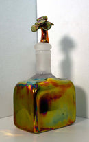 Paula Barton Signed Postmodern Iridescent Glass Decanter with Flower Design Top