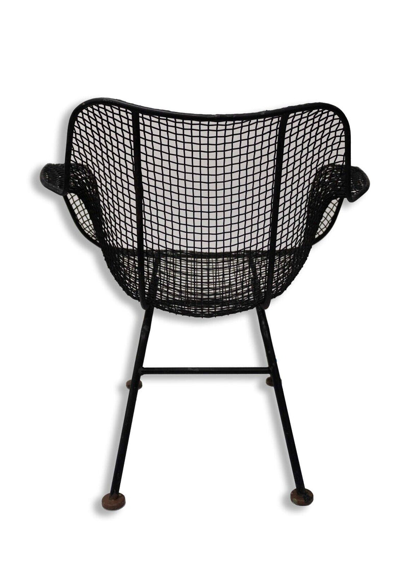Mid Century Modern Set of 4 Woodard Scuptura Black Wrought Iron Patio Chairs