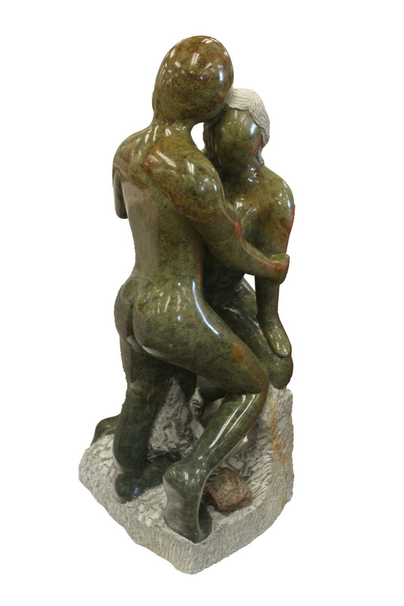 Large Green Decorative Soapstone Carving of Two People Hugging