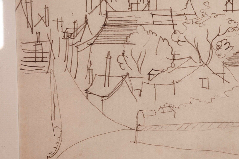Jean Dufy Signed Untitled Neighborhood Drawing Graphite on Paper
