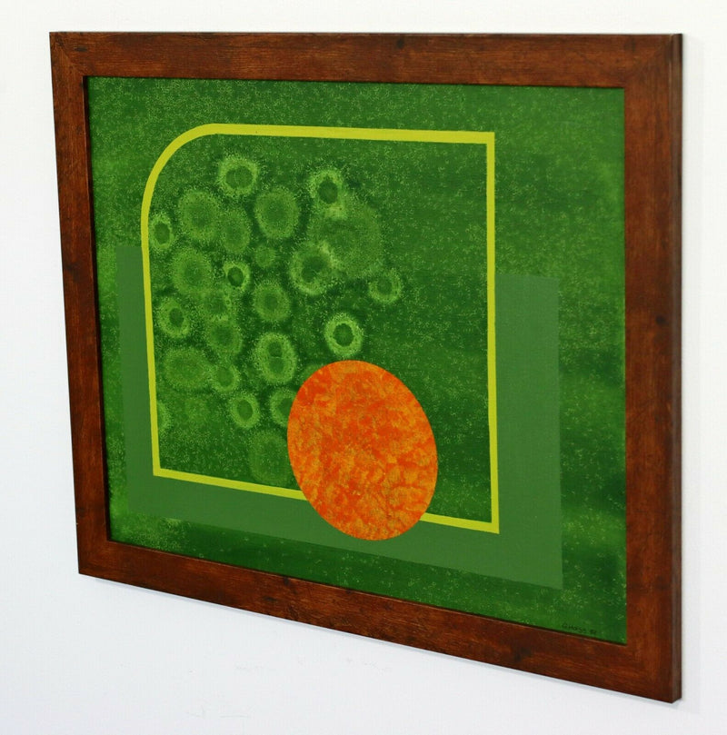 Contemporary Modernist Framed Gunda Hass Signed Acrylic Painting Green Orange