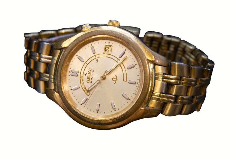 Seiko Kinetic Wristwatch Gold Stainless Steel