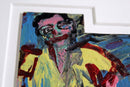 Modern Figurative Acrylic Painting on Paper in the Style of Egon Schiele Framed