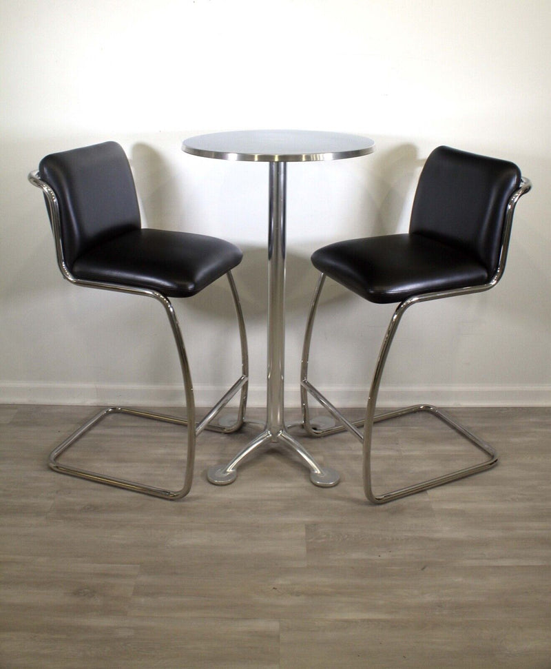 Contemporary Modern Aluminum Chrome Pub Table (3 Total. Sold as singular tables)