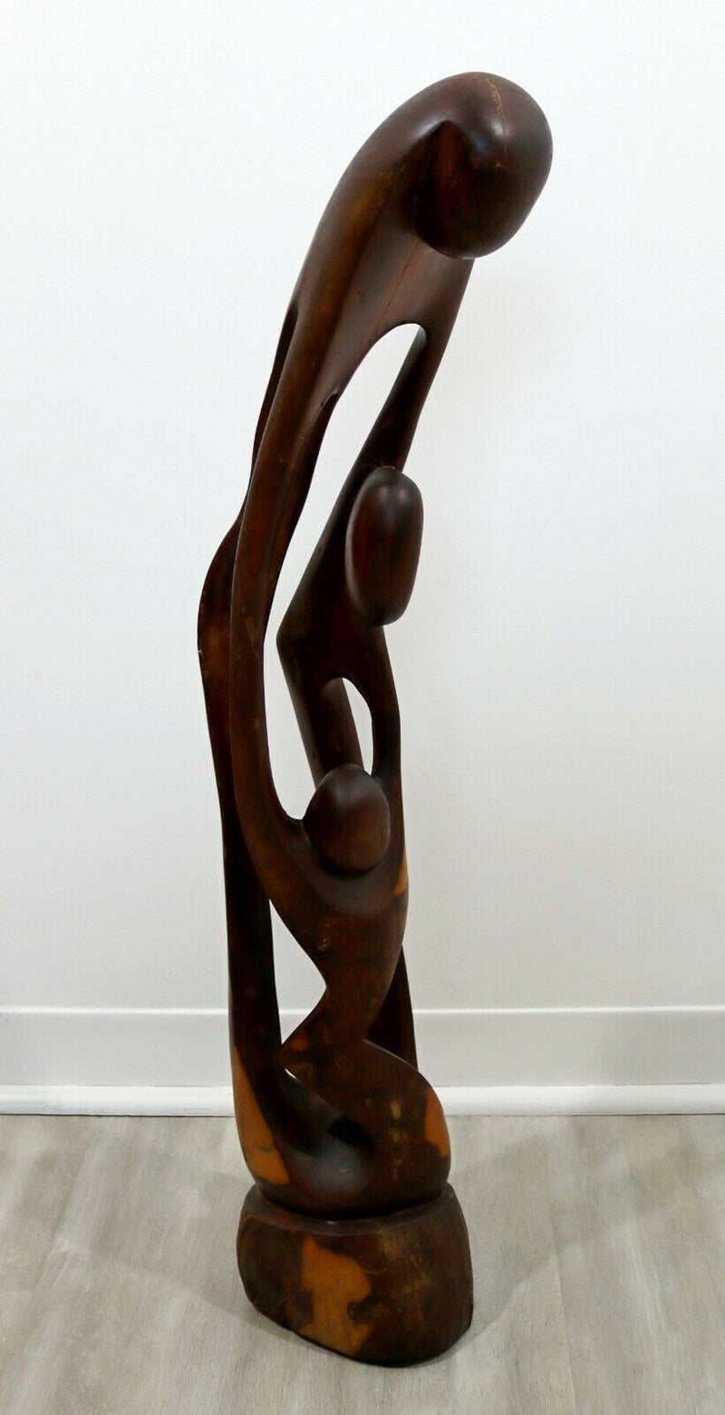 Mid Century Modern Abstract Figurative Wood Carving Floor Sculpture