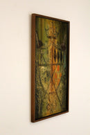 Van Hoople Family Crest Mid Century Modern Textured Painting on Board Framed