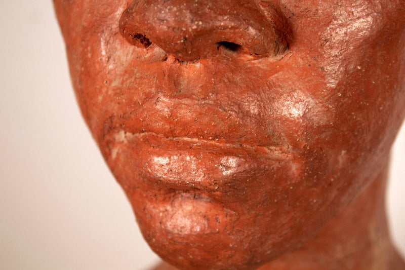 John Piet Signed Modern Terracotta Ceramic Life Size Bust Handmade Sculpture