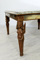 Antique Art Deco Carved Wood and Mirrored Glass Coffee Occasional Table