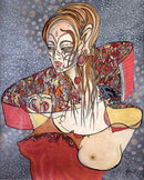 J Renwick Signed Acrylic Painting on Canvas Art Nouveau Female Figure Framed