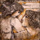 Ljubo Biro Untitled Romantic Couple Signed Acrylic Painting on Masonite 1960s