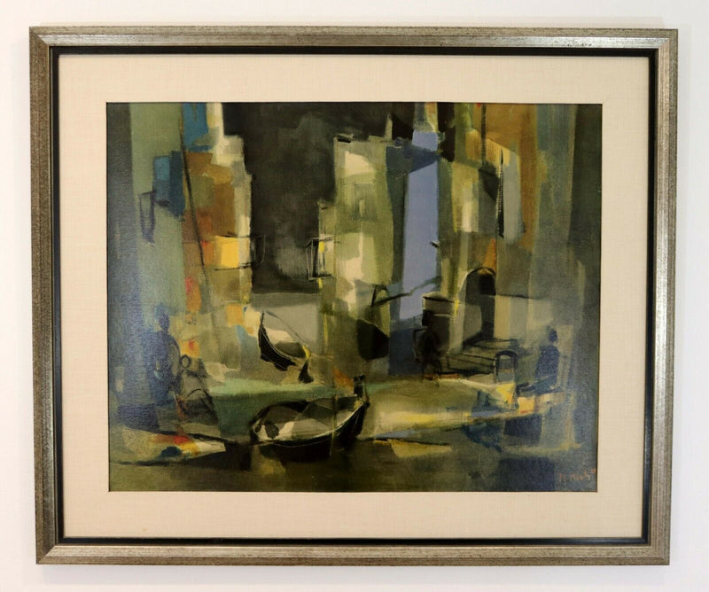 Marcel Mouly Street in Spain Cubist Abstract Framed Giclee Transfer on Board