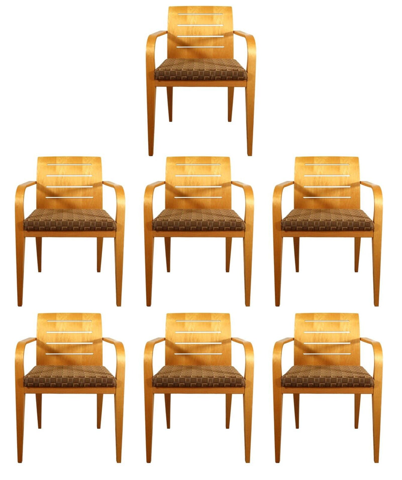 Contemporary Modern Set of 7 Bentwood Slat Back Armchairs by Haworth