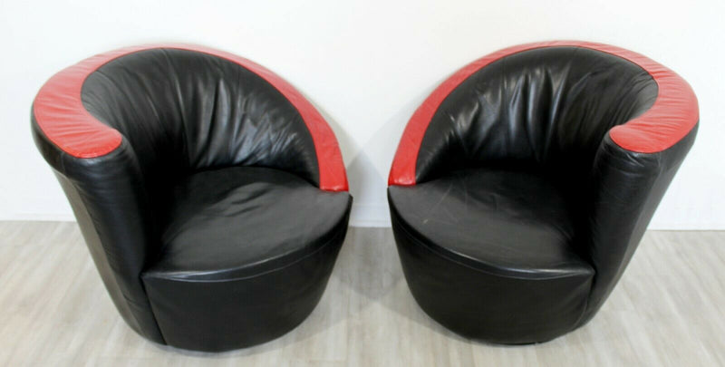Contemporary Modern Pair Curved Swivel Lounge Chairs Vladimir Kagan Style 1980s