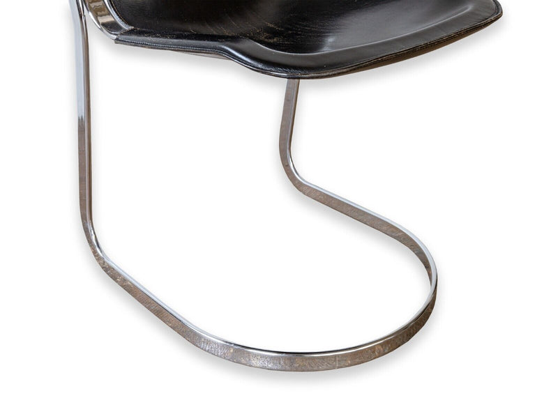 Set of 4 Black Leather Chrome Cantilever Chairs by Willy Rizzo for Cidue Italy