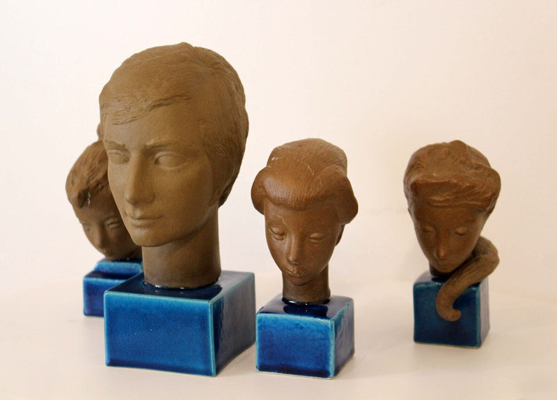 Johannes Hedegaard Royal Copenhagen Denmark Set of 4 Rare Ceramic Busts 1960s