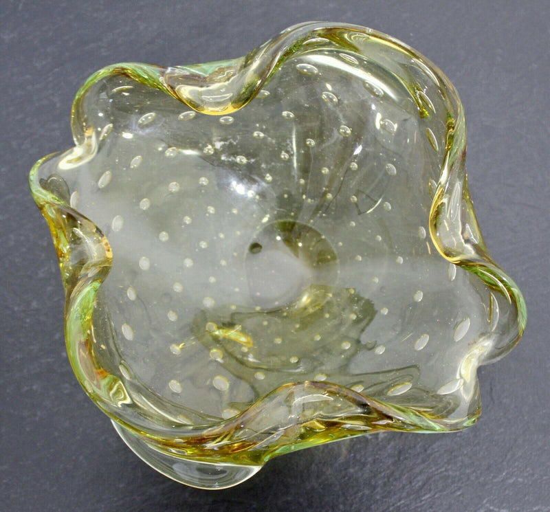 Modern Murano Glass Controlled Bubbles Dish Bowl Table Sculpture Italy