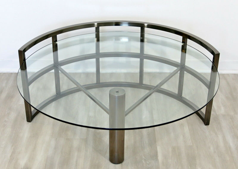 Contemporary Modern Brueton Style Asymmetrical Glass Gunmetal Coffee Table 1980s