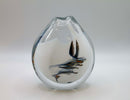 Sharon Fujimoto Modern White with Blue Swirl Design Studio Art Glass Vessel Vase