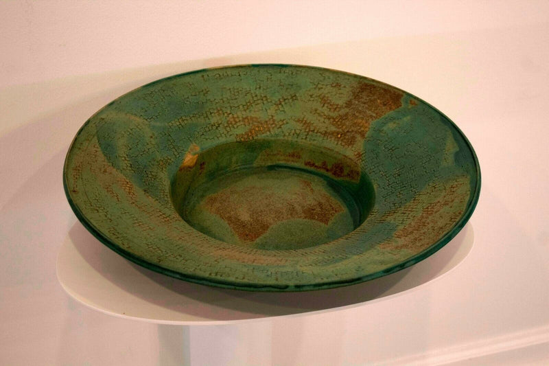 Signed Ron Dier High Fired Earthenware Ceramic Teal Centerpiece Plate