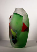 Judson Guérard Signed Green Handblown Contemporary Art Glass Vase Chaos Series