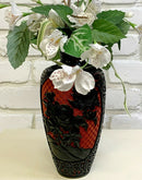 Cinnabar Stone Red and Black Oriental Asian Floral Vase Table Sculpture