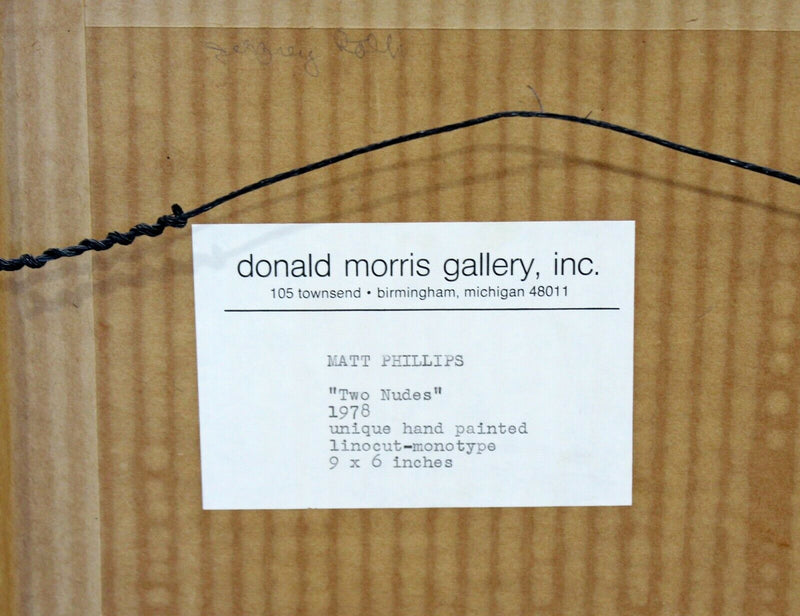 Modern Framed Nudes Hand painted Linocut Monotype Signed Matt Phillips 1970s