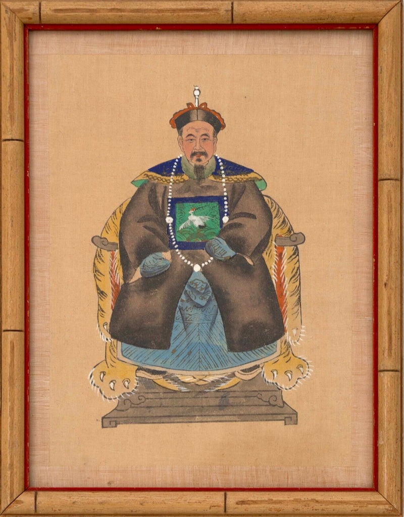 Ancestral Chinese Emperor Patriarch Portrait Vintage Antique Painting on Silk