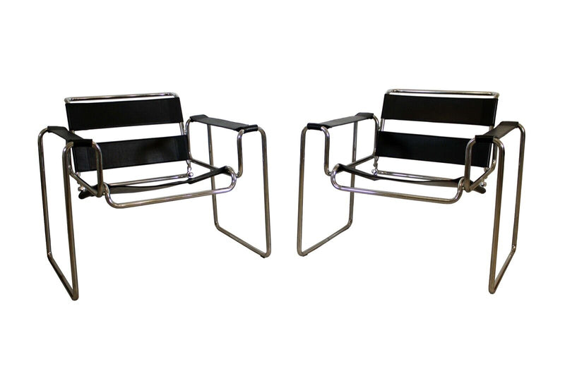 Mid Century Modern Style Contemporary Pair of Black Wassily Style Chairs