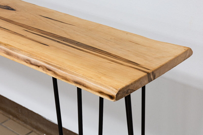 Custom Made Raw Edge Ambrosia Maple Console Sofa Table With Hairpin Legs