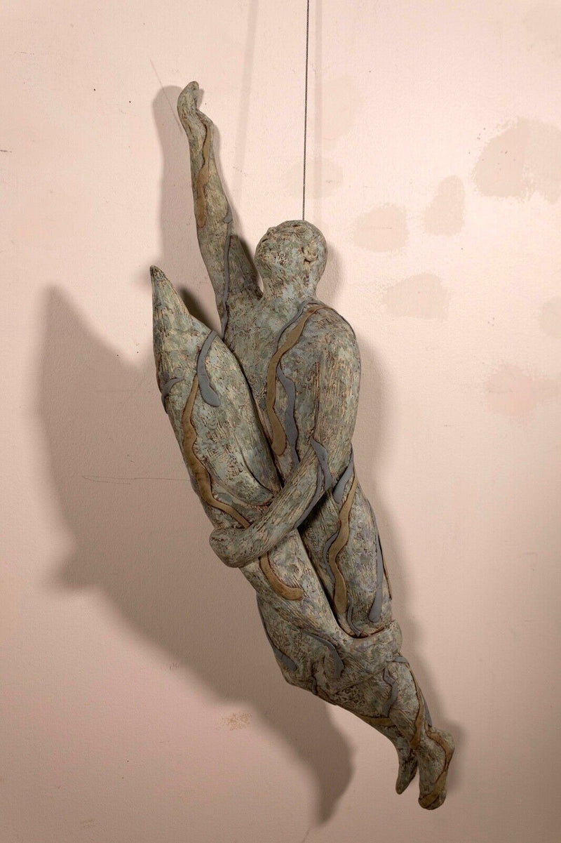 Carolyn Dulin Signed Figure & Dolphin Modernist Studio Ceramic Hanging Sculpture