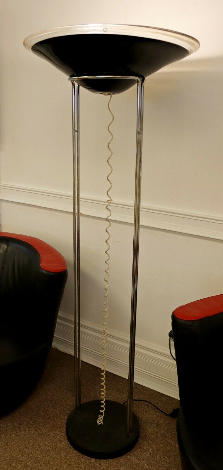 Mid Century Modern Lecuos Glass Metal Uplight Floor Lamp Italy 1960s