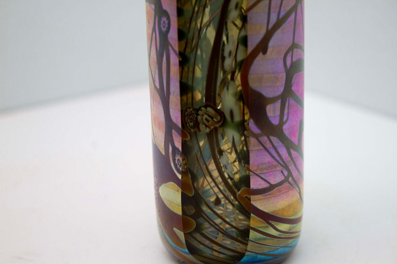Larcomb Wicht Signed Modern Art Nouveau Iridescent Studio Art Glass Murrine Tube