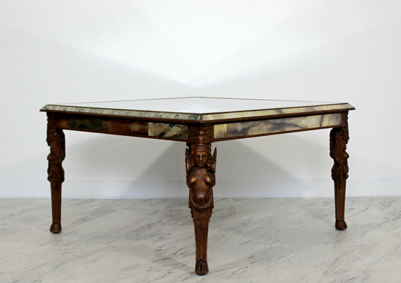 Antique Art Deco Carved Wood and Mirrored Glass Coffee Occasional Table