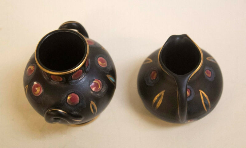 Pair of Small Vintage Gouda Ceramic Pots Vases Table Sculptures Gold