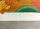 Mid Century Modern Unframed Crash of Rhinoceroses Judith Bledsoe Signed Litho