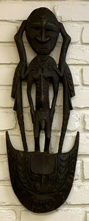 Vintage Primitive African Figure Carved Wood Wall Plaque Sculpture