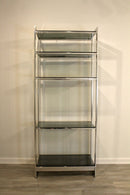 Baughman Style Brushed Steel & Smoked Glass Etagere Shelving Unit