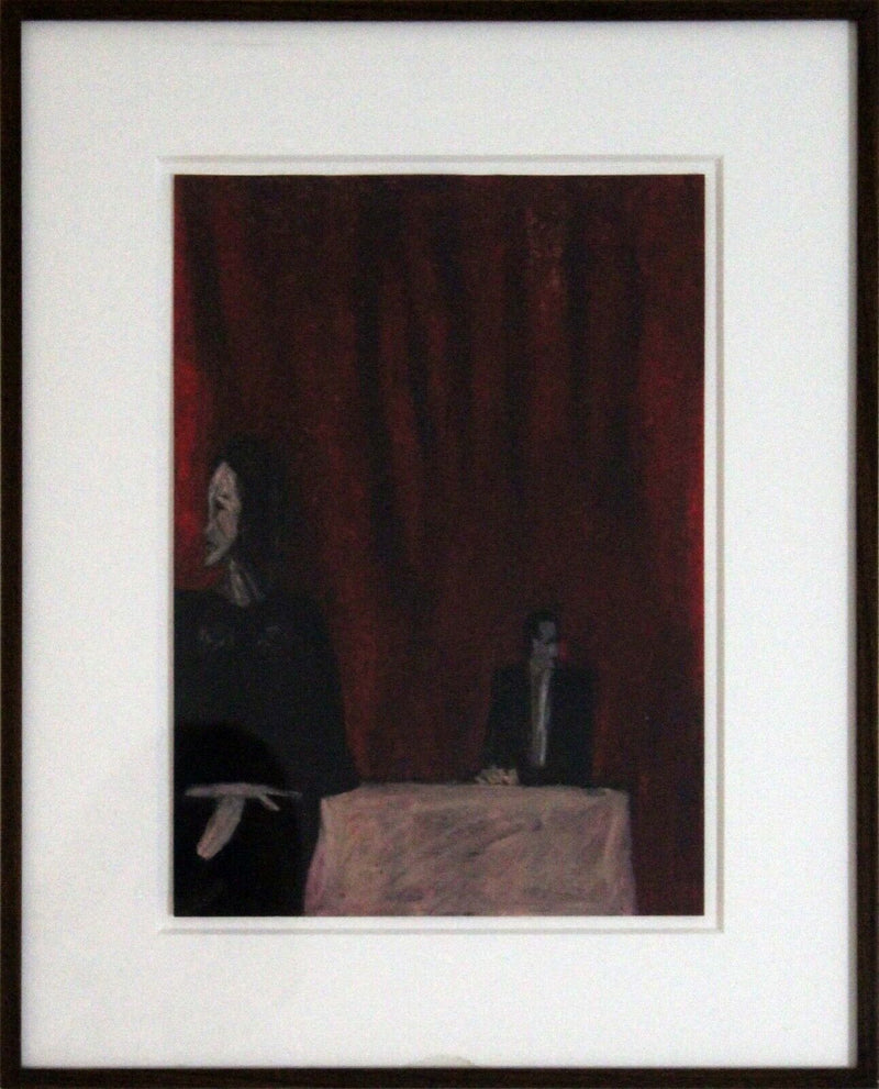 Carole Atler Dinner at Don Carlos Oil Pastel Painting on Paper 1983 Framed