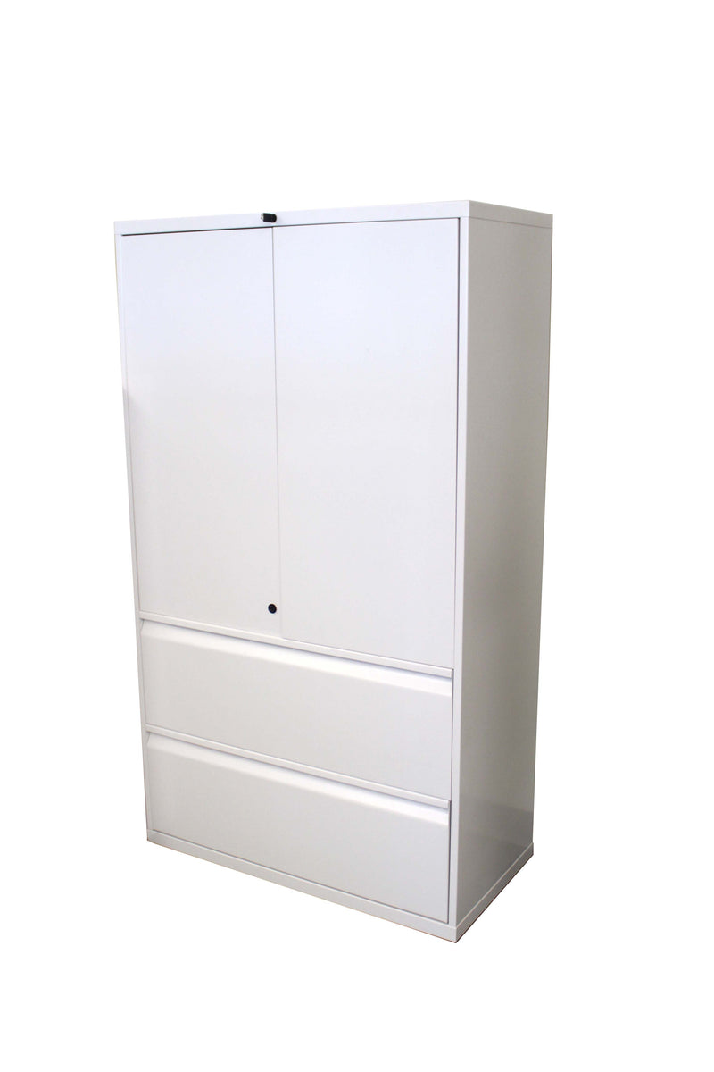 White Hybrid Unit Lateral File w Storage Cabinet